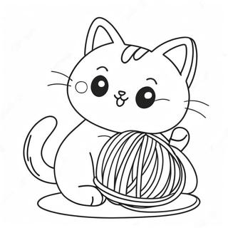 Page A Colorier Mignon Chat Kawaii Jouant Avec De La Laine 27604-25128