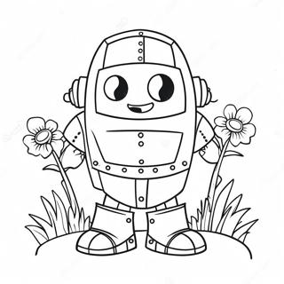 Page A Colorier Golem De Fer Mignon Avec Fleurs 27664-25173