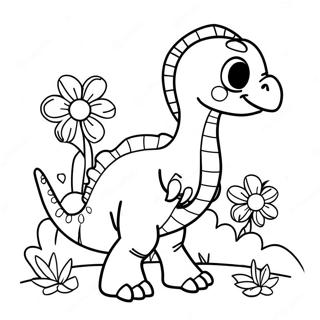 Page A Colorier Mignon Therizinosaurus Avec Fleurs 28085-25501