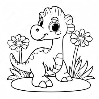 Page A Colorier Mignon Therizinosaurus Avec Fleurs 28085-25502