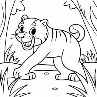 Page A Colorier Tigre A Dents De Sabre Mignon Jouant Dans La Jungle 28506-25831