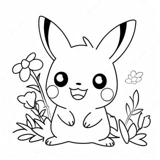 Page A Colorier Pikachu Mignon Avec Fleurs 28697-25973