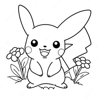 Page A Colorier Pikachu Mignon Avec Fleurs 28697-25974