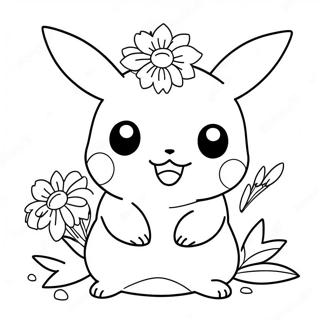 Page A Colorier Pikachu Mignon Avec Fleurs 28697-25975