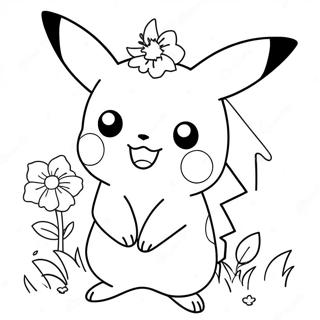 Page A Colorier Pikachu Mignon Avec Fleurs 28697-25976