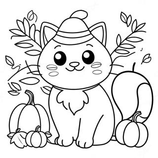 Page A Colorier Dun Mignon Chat De Thanksgiving Avec Une Citrouille 28957-26181