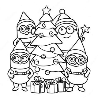 Page A Colorier Des Minions Festifs Decorant Un Arbre 29558-26654