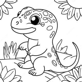 Page A Colorier Dun Mignon Gecko Leopard Avec Des Fleurs 29608-26694