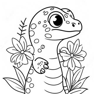 Page A Colorier Dun Mignon Gecko Leopard Avec Des Fleurs 29608-26695