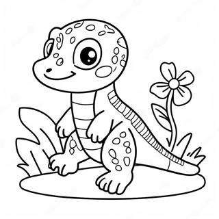 Page A Colorier Dun Mignon Gecko Leopard Avec Des Fleurs 29608-26696