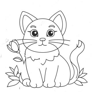 Page A Colorier De Chat Mignon Avec Des Fleurs 31199-27953