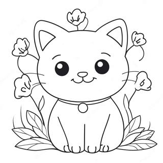 Page A Colorier De Chat Mignon Avec Des Fleurs 31199-27955