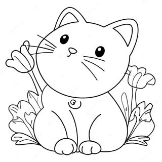 Page A Colorier De Chat Mignon Avec Des Fleurs 31199-27956