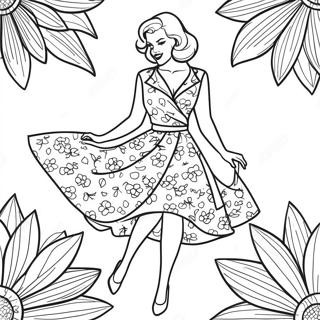 Page A Colorier De Fille Pin Up Retro En Robe Florale 31910-16425