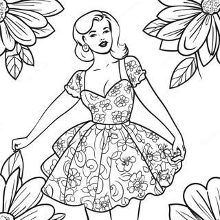 Page A Colorier De Fille Pin Up Retro En Robe Florale 31910-16426