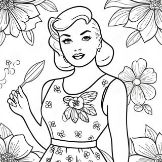 Page A Colorier De Fille Pin Up Retro En Robe Florale 31910-16427