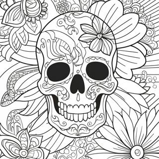 Page A Colorier De Tatouage De Crane Floral 32330-16762