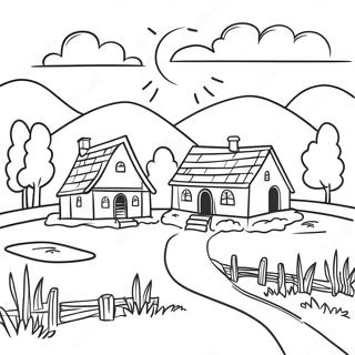 Page A Colorier Paysage De Village 32591-16950