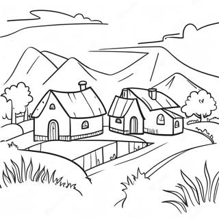 Page A Colorier Paysage De Village 32591-16951