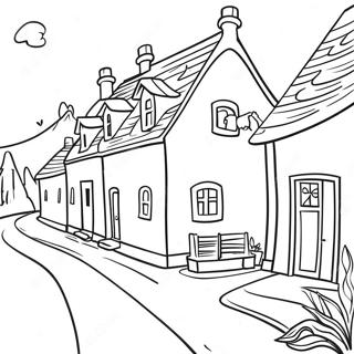 Page A Colorier Scene De Village Charmante 32592-16955