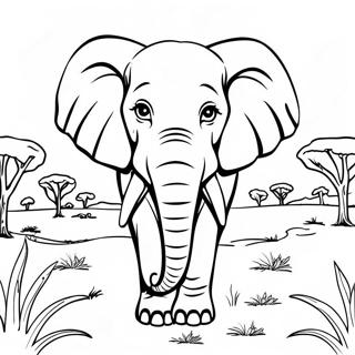 Elephant Majestueux Dans La Savane A Colorier 33582-17741