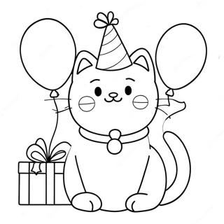 Page A Colorier Chat Danniversaire Mignon Avec Ballons 34553-28781