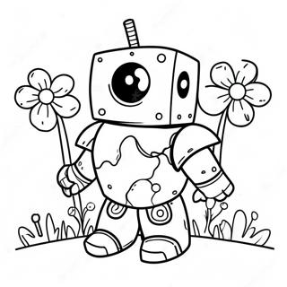 Page A Colorier De Golem De Fer Mignon Avec Des Fleurs 35544-29571