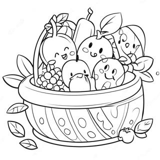 Page A Colorier De Panier De Fruits Colore Avec Des Visages Souriants 35604-29620