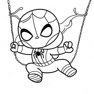 Page A Colorier Chibi Spider Man En Train De Balancer 36084-30102