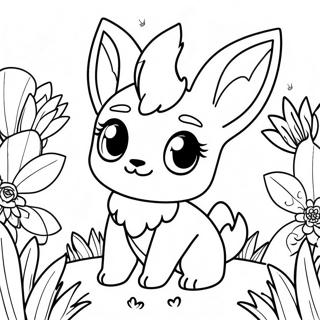 Page A Colorier De Cute Leafeon Dans Un Champ De Fleurs 36094-30114