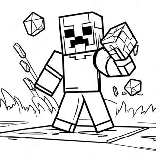 Page A Colorier De Steve Minecraft En Action Avec Armure En Diamant 36675-30558