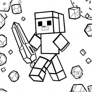 Page A Colorier De Steve Minecraft En Action Avec Armure En Diamant 36675-30559