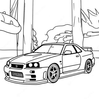 Page A Colorier De La Nissan Skyline R34 En Action De Course 36966-30791