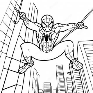 Page A Colorier De Spiderman Se Balancant A Travers La Ville 37016-30832