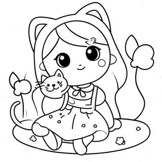 Page A Colorier Fille Kawaii Avec Un Chat Mignon 37425-31154