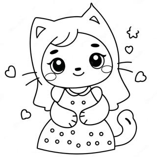 Page A Colorier Fille Kawaii Avec Un Chat Mignon 37425-31155