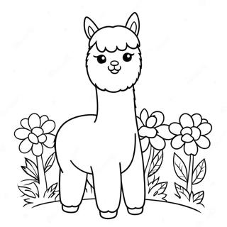 Page A Colorier Dun Alpaga Mignon Avec Des Fleurs 37586-31297