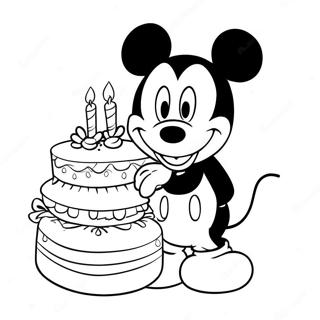 Page A Colorier Mickey Mouse Avec Un Gateau Danniversaire 37697-31366