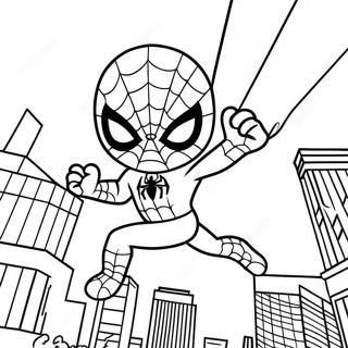 Page A Colorier Chibi Spiderman Se Balancant A Travers La Ville 37997-31605