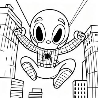 Page A Colorier Chibi Spiderman Se Balancant A Travers La Ville 37997-31606