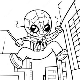 Page A Colorier Chibi Spiderman Se Balancant A Travers La Ville 37997-31607