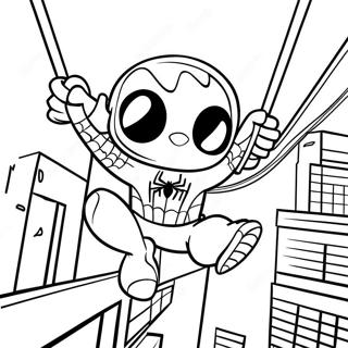 Page A Colorier Chibi Spiderman Se Balancant A Travers La Ville 37997-31608