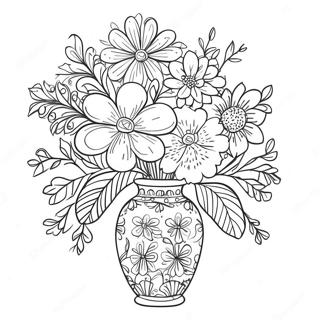 Page A Colorier Fleurs Colorees Dans Un Vase Decoratif 38117-31705