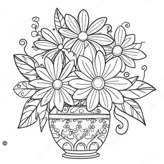 Page A Colorier Fleurs Colorees Dans Un Vase Decoratif 38117-31706