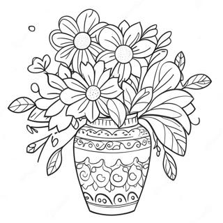 Page A Colorier Fleurs Colorees Dans Un Vase Decoratif 38117-31707