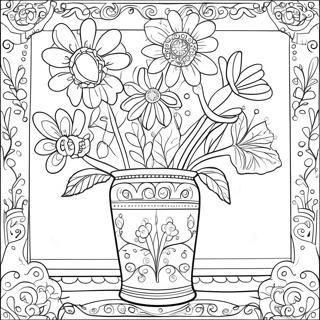 Page A Colorier Fleurs Colorees Dans Un Vase Decoratif 38117-31708