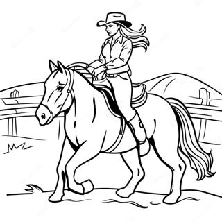 Page A Colorier Cowgirl Realiste Montant Un Cheval 38726-32192