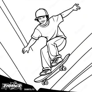 Page A Colorier De Thrasher Skateboarder Realisant Des Tricks 39298-32628