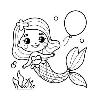 Page A Colorier De Sirene Mignonne Avec Des Ballons Pour Un Anniversaire 39438-32734