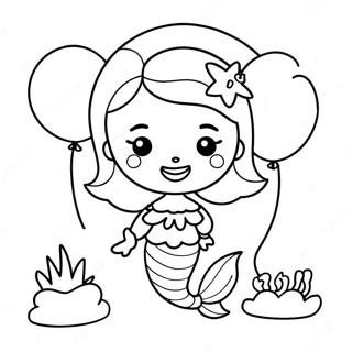 Page A Colorier De Sirene Mignonne Avec Des Ballons Pour Un Anniversaire 39438-32735